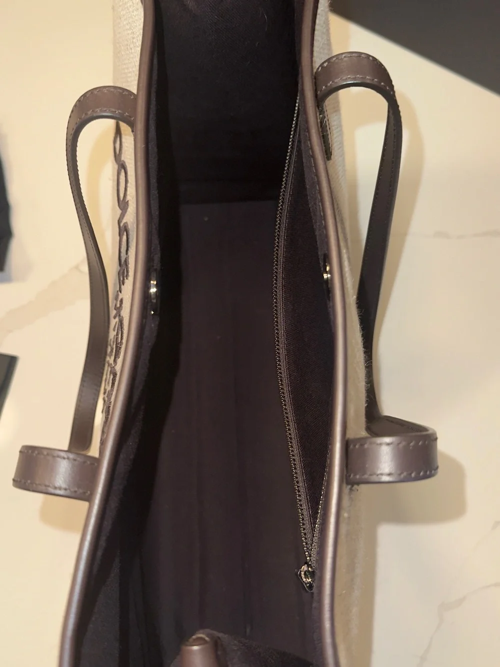 Dolce & Gabbana Large Shopping Beige Canvas Tote with Dark Brown Trim